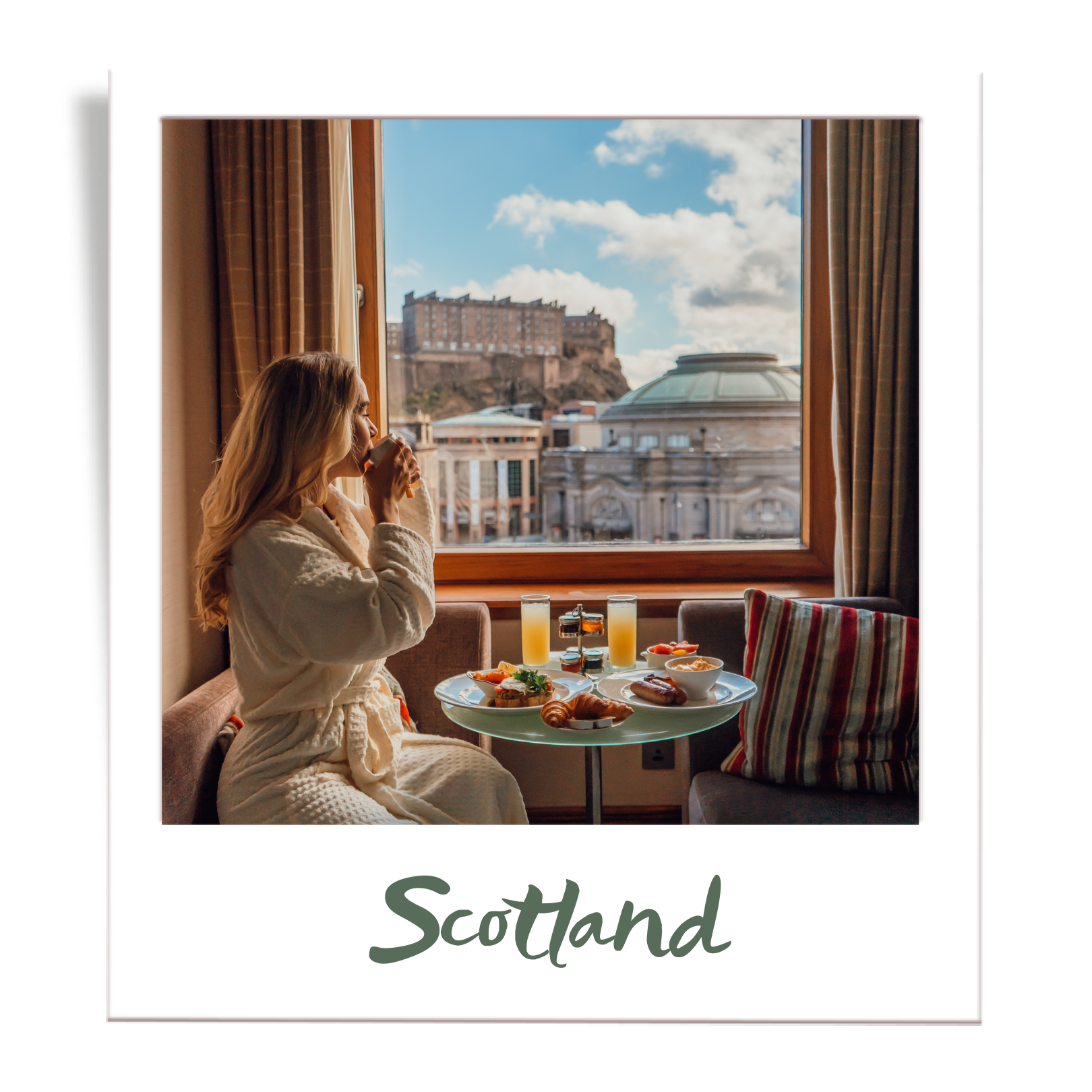 Girl looking at Edinburgh Castle from the Sheraton Grand in Edinburgh