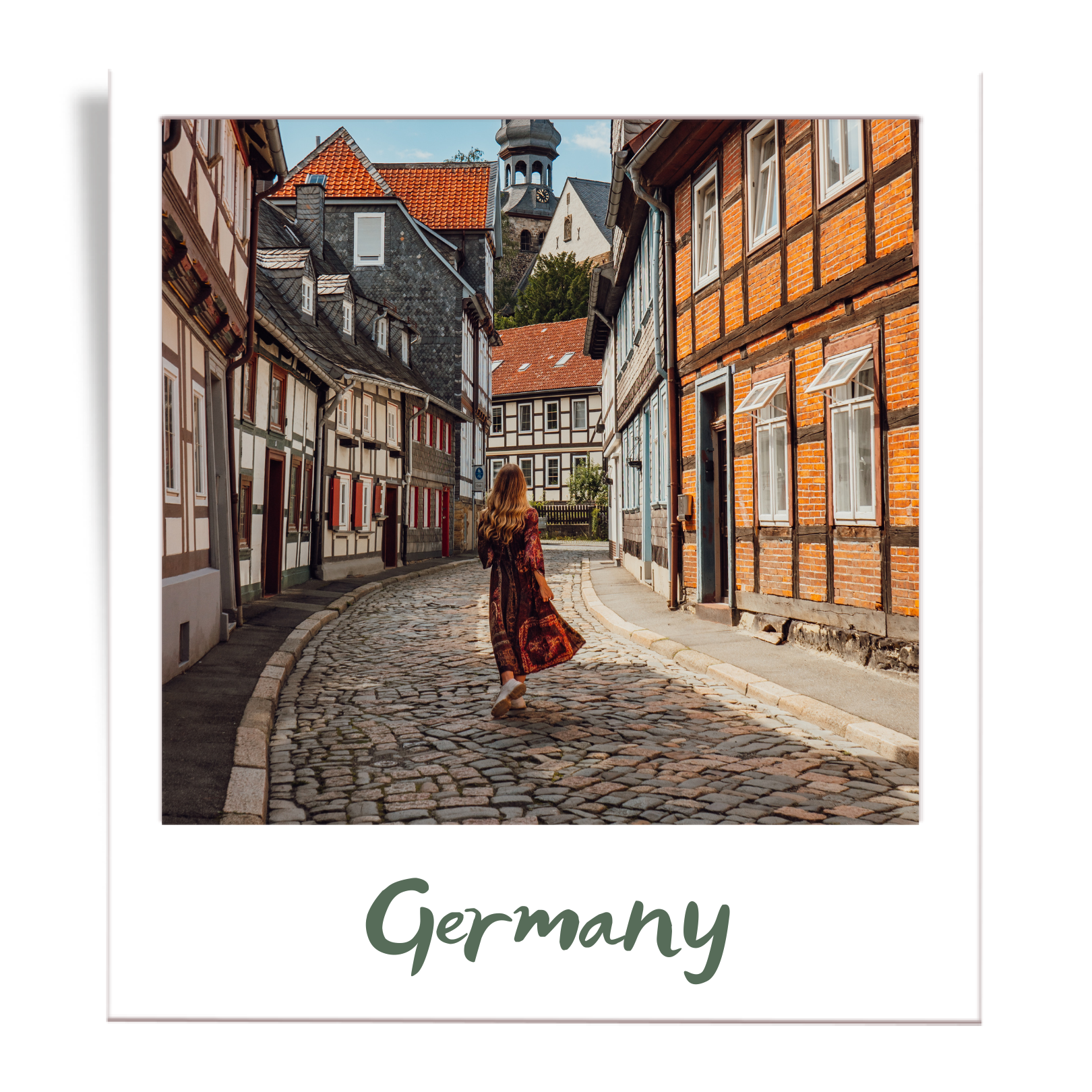 Girl walking through Goslar Old Town in Germany