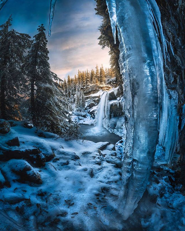 Slippery deathtrap👎 or dazzling winter wonderland👍? What's the coolest waterfall you've ever visited? 
After a week of r&amp;r in the snowy wonderland of Liard Hot Springs, I was itching to get out and explore as fall very quickly transitioned to w