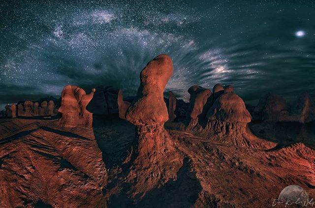 Galactic Chessboard-
Walking around this valley of entrada sandstone mud monsters by yourself at night is a spooky trip with or without a flashlight. Many of these formations are not much larger than your average human and it's easy to freak yourself