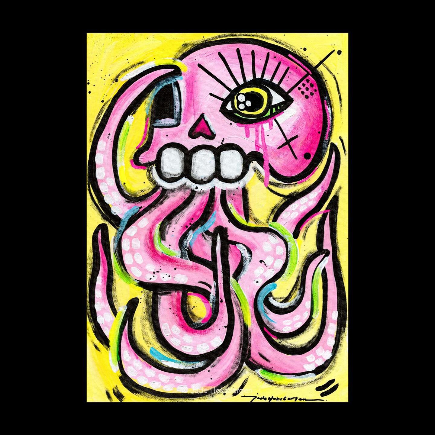 &ldquo;SKULLOCTOPUS, pink on citrus&rdquo;
42 x 30 cm 
more info can be found on the link in my bio. X