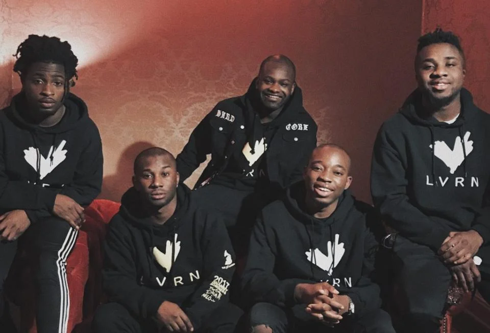 LVRN cofounders (from left) Justice Baiden, Carlon Ramong, Sean McNichol, Tunde Balogun, Junia Abaidoo // PHOTO COURTESY OF LVRN RECORDS