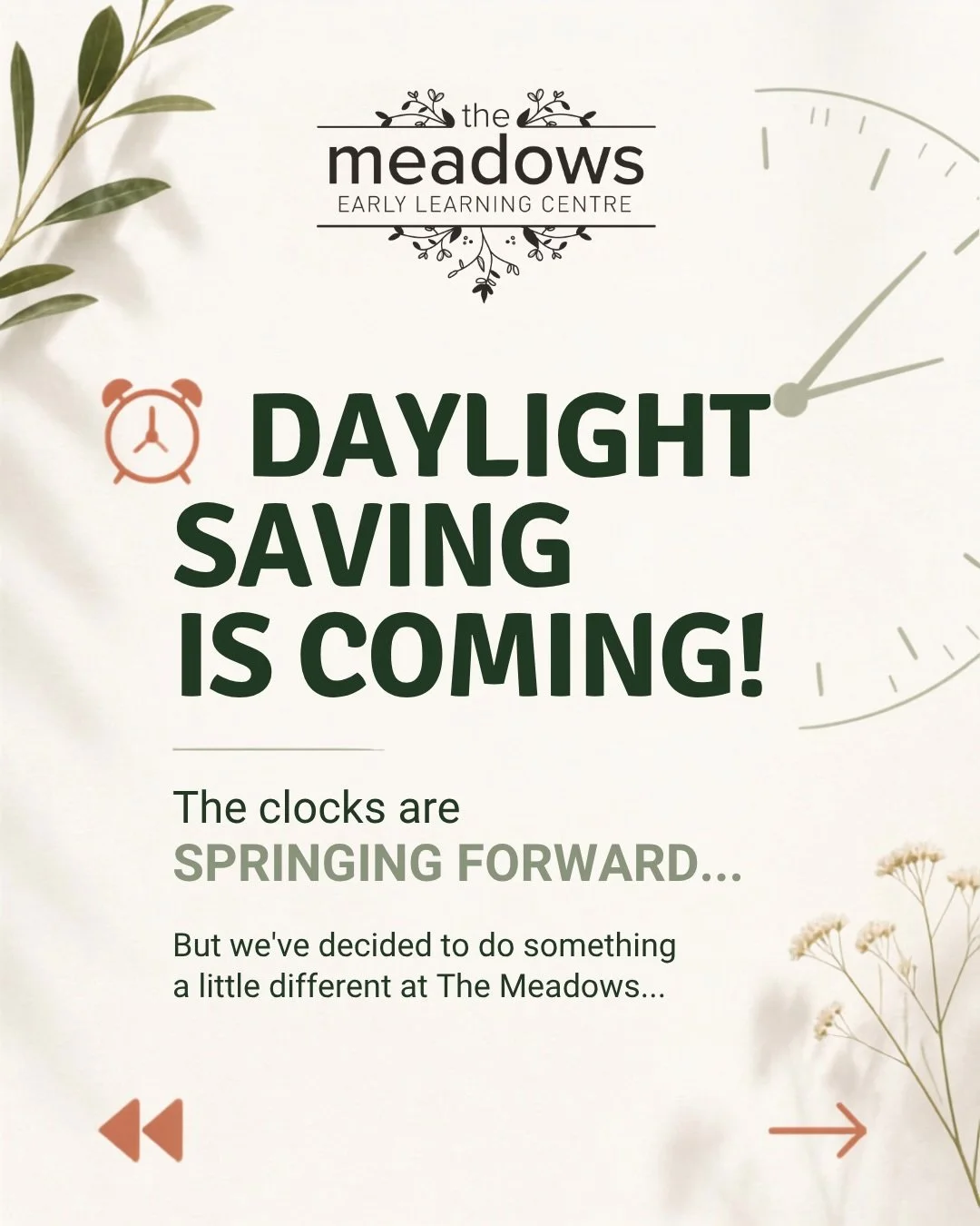 🌿 NEW TO THE MEADOWS?

Our new enrolment fees have now been returned to their pre-July 2026 rates &mdash; a 10% saving. 🎉

If you&rsquo;re currently looking for childcare in Hamilton, we&rsquo;d love to meet you and show you around.

📩 Send us a m