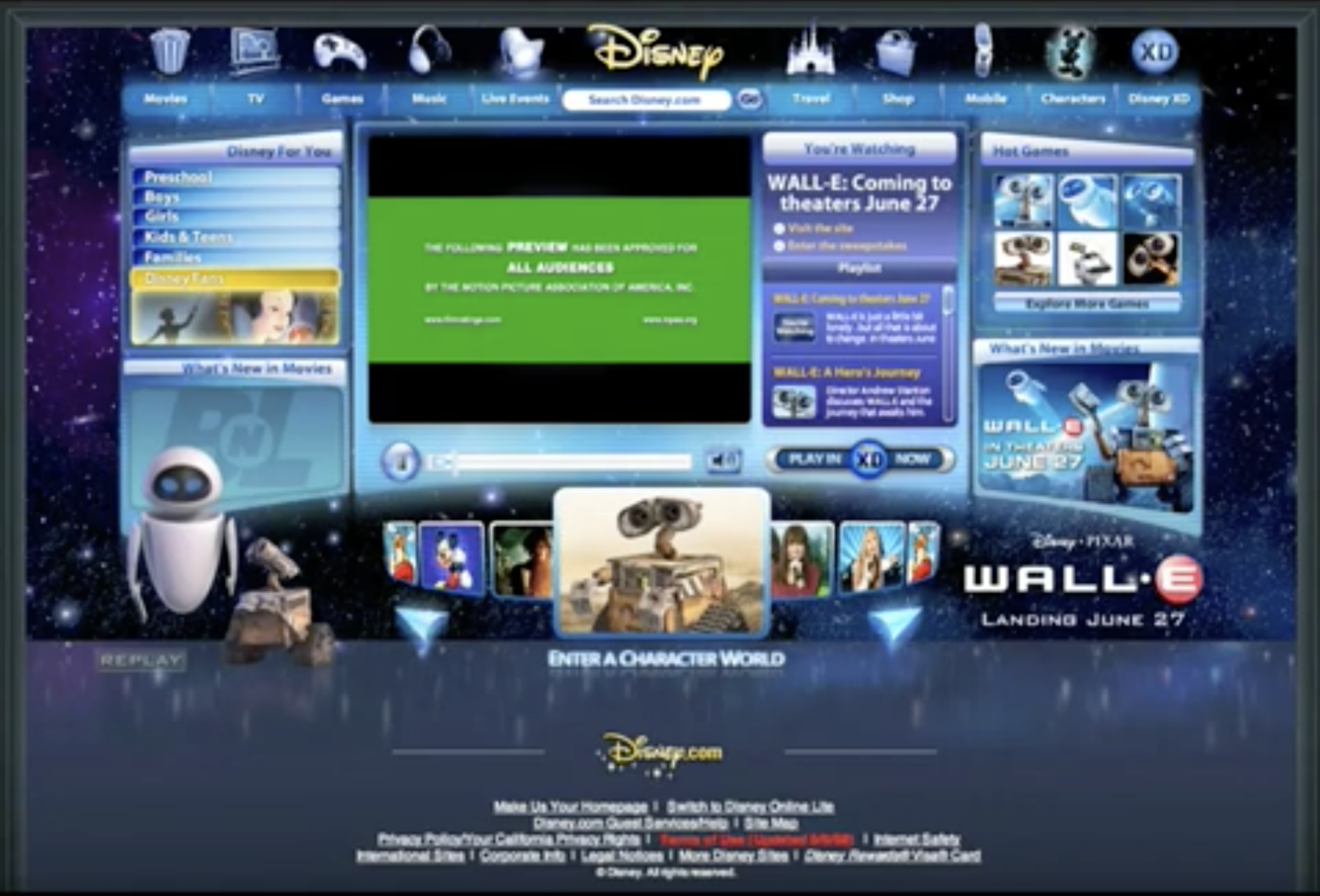 WALLE: Disney.com Animated Homepage Takeover