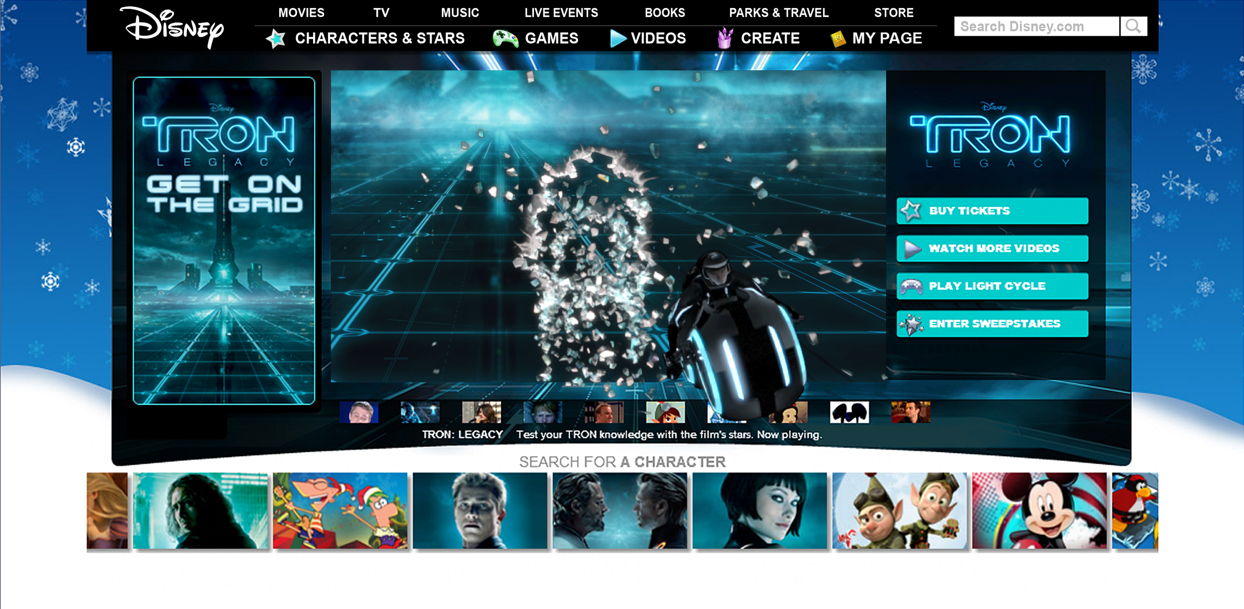 TRON Legacy:Disney.com Animated Homepage Takeover