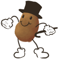 A dancing potato in a top hat with a cane.