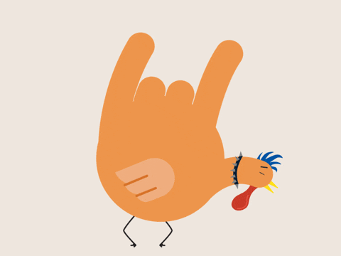 An animated head banging turkey.