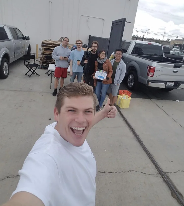 Behind the scenes of Rola-Chem commercial. (Front Dane Morery, Left to Right Jose Rosete, Landon Coats, Nathan Schneekluth, Nadia Brito, and Thai Tran)
