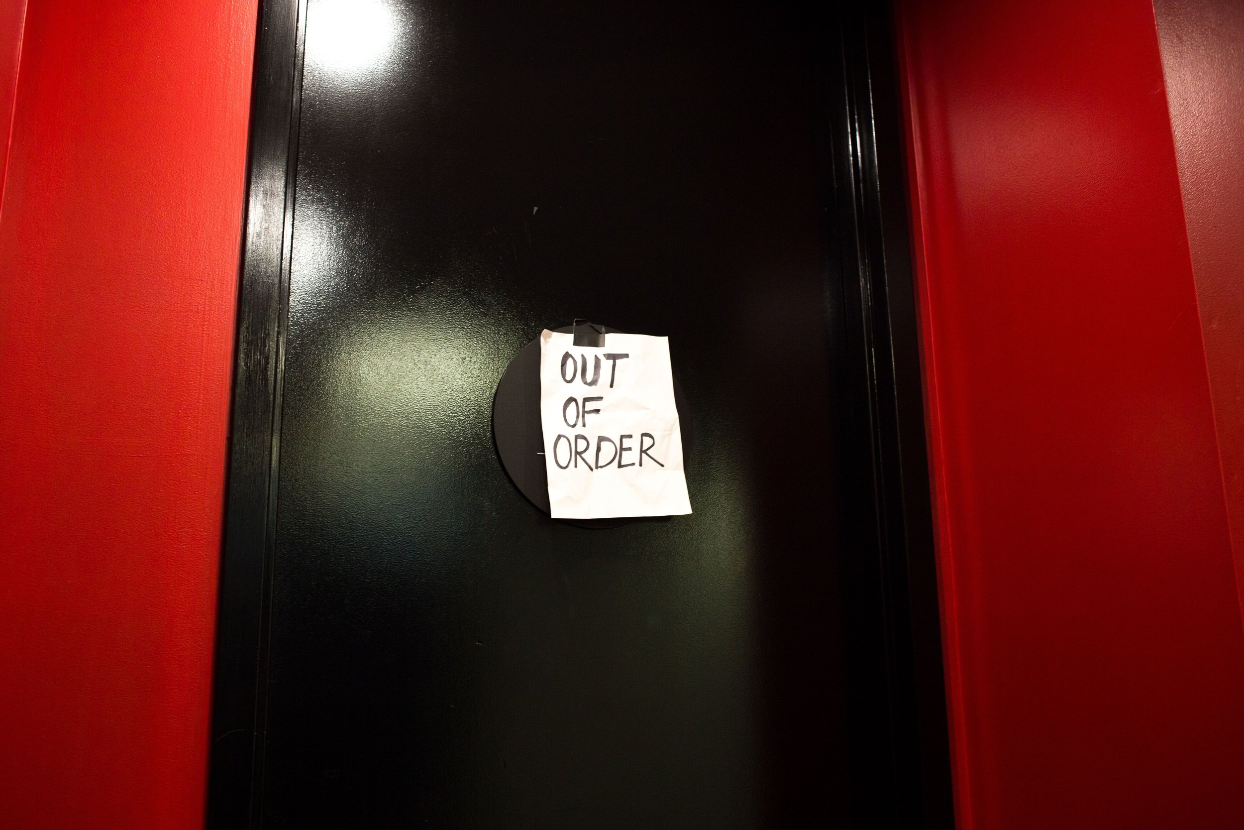 Outside the bathroom set.