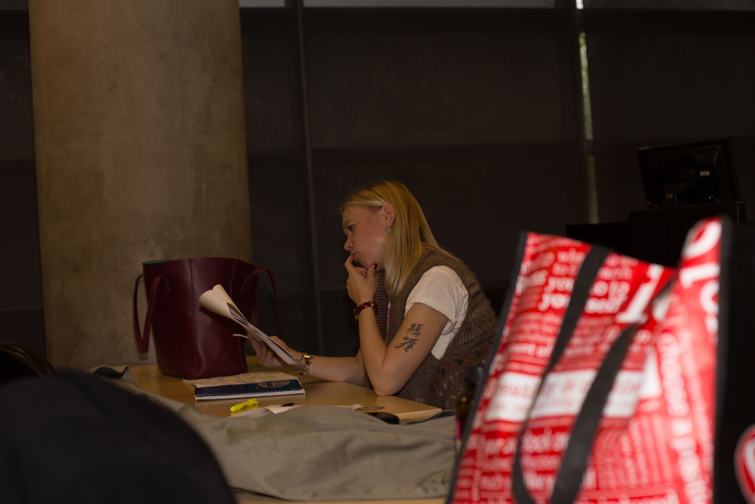 Irina Kompa (Sarah) rehearsing her lines.