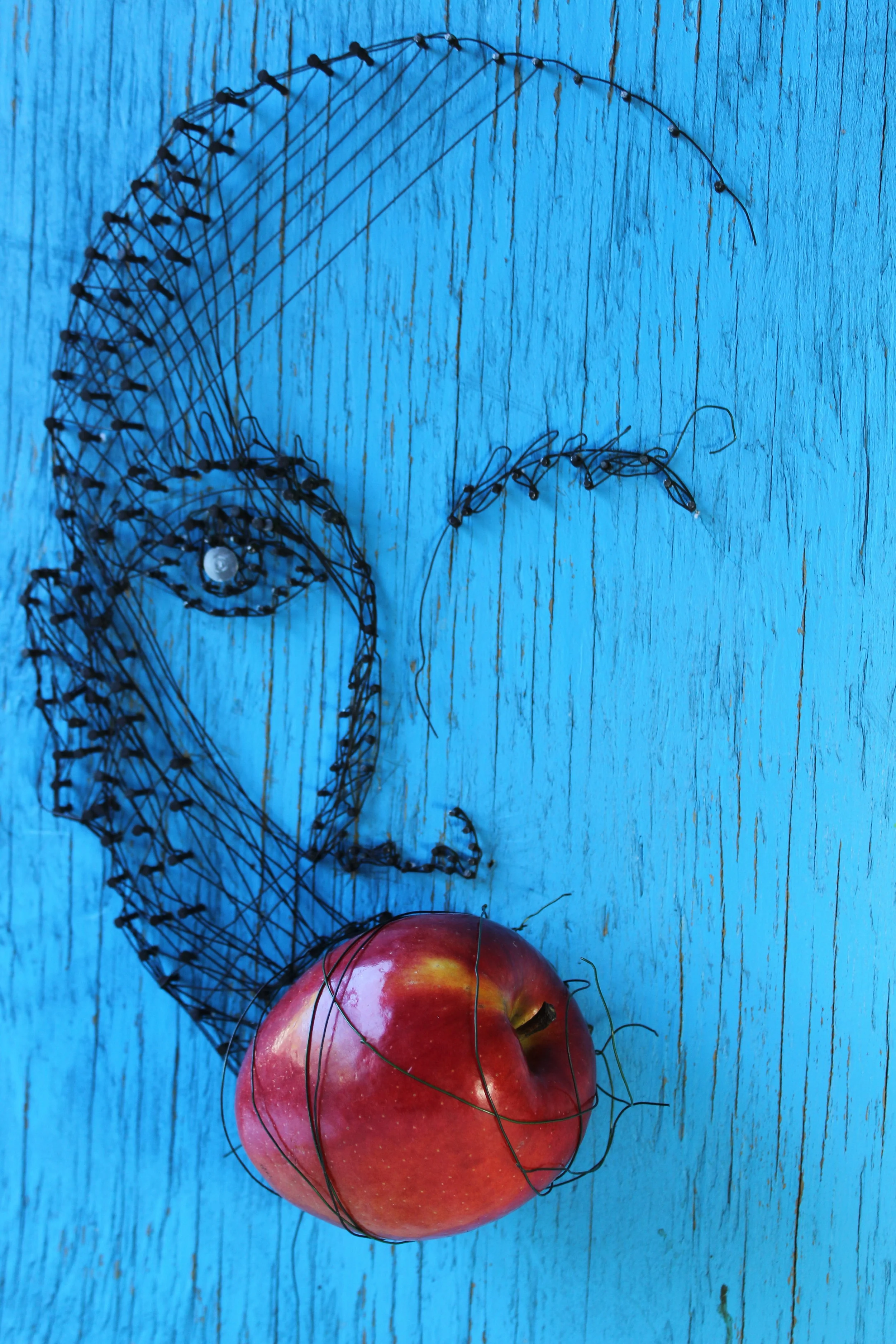     "The power of silence.”   Self portrait project in wires, nails, and wood.   