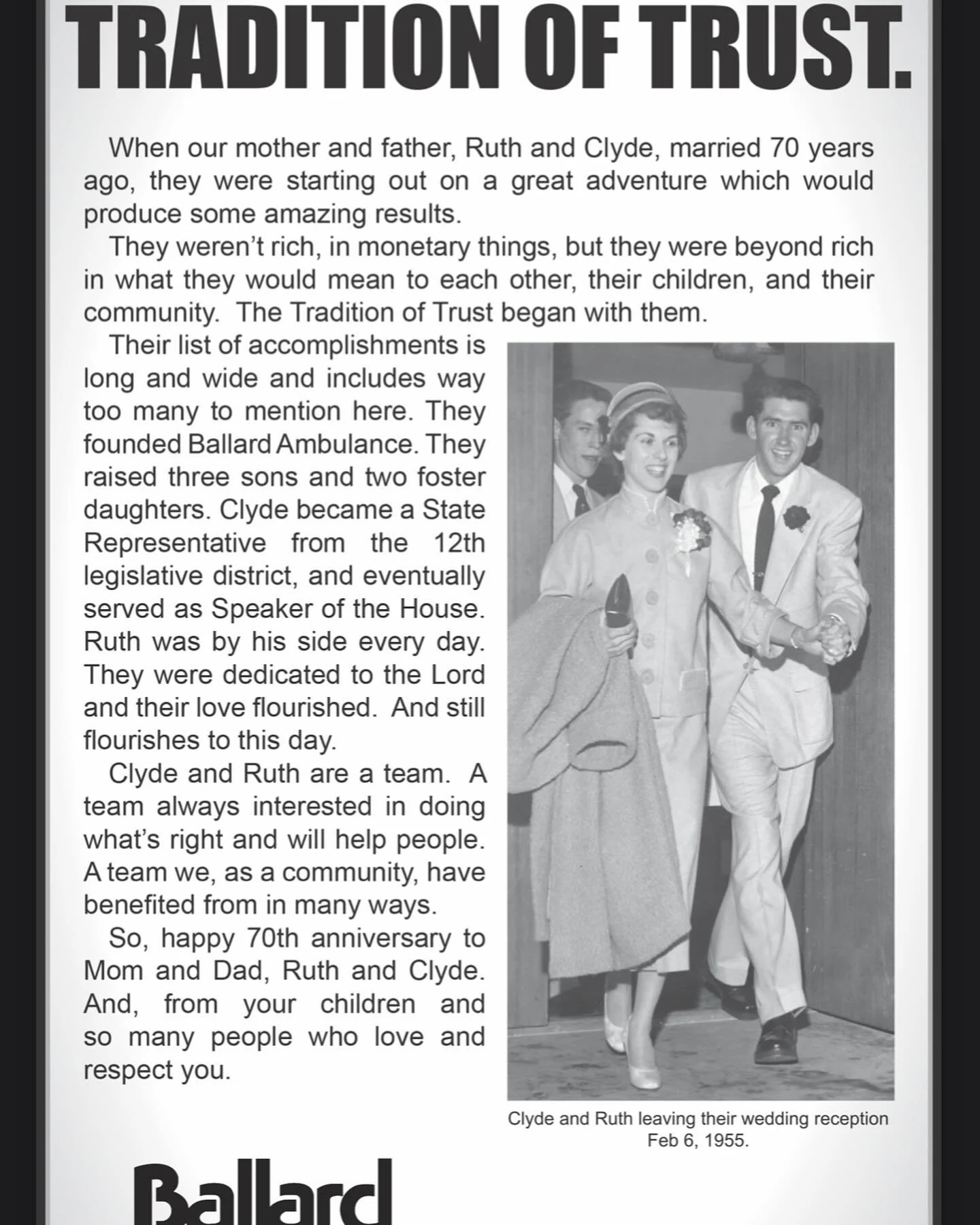 Happy 70th Wedding Anniversary to Clyde &amp; Ruth Ballard!!