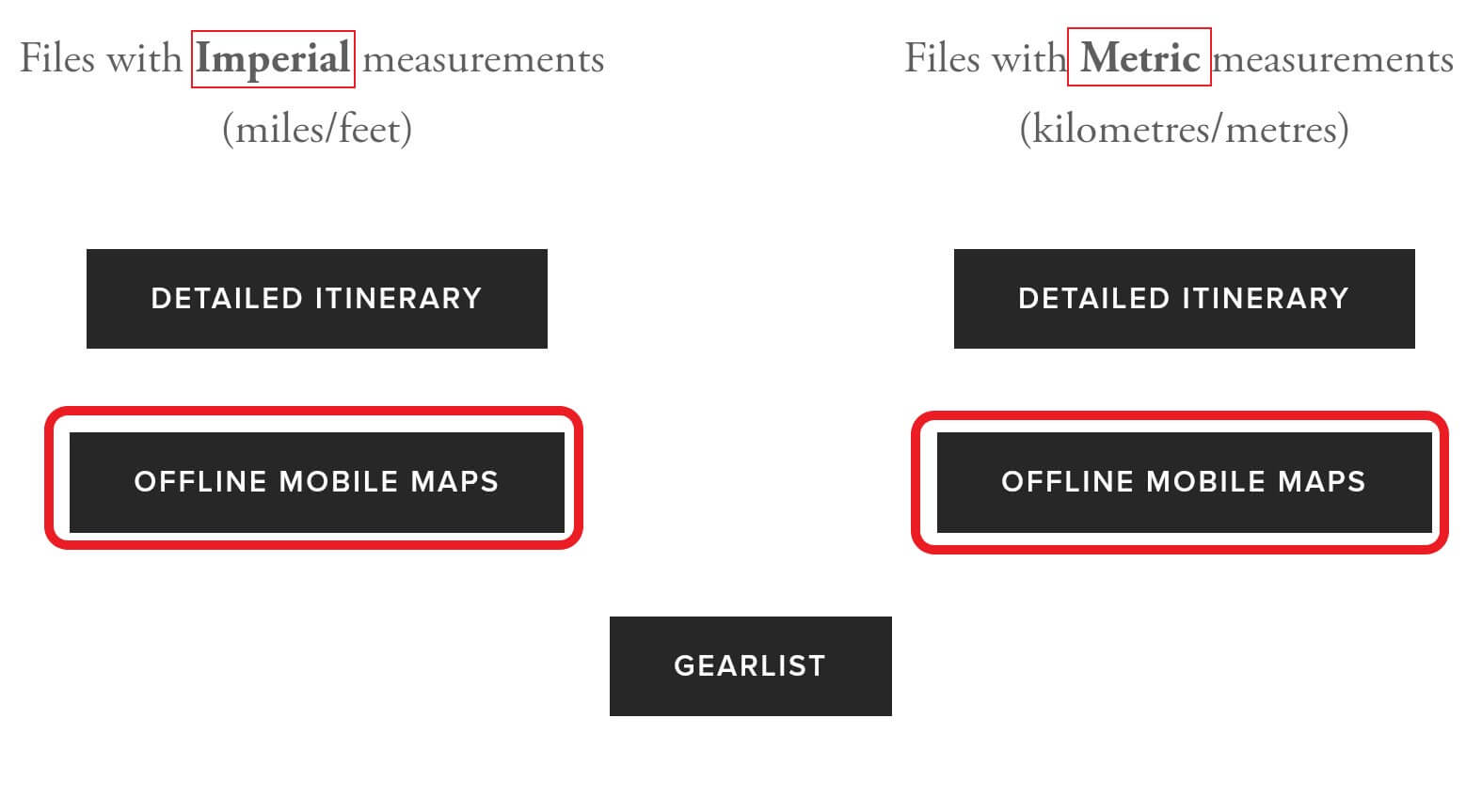 Image 1: Select either the Imperial or Metric Offline mobile maps button in your portal