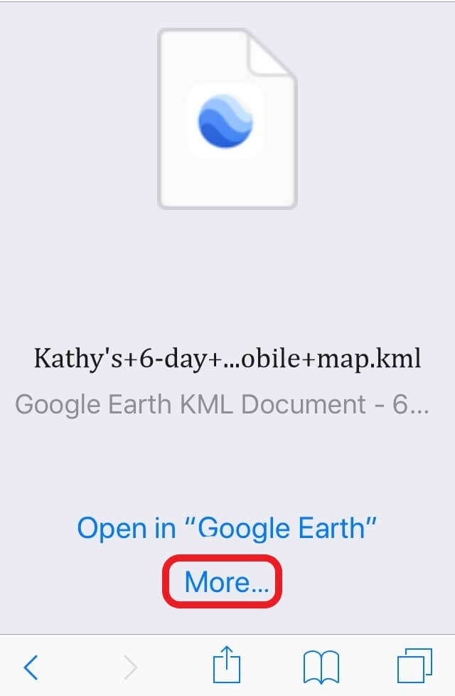 Image 5: Example of Google Earth being the default trail map program. Select ‘More’ to find Maps.Me.