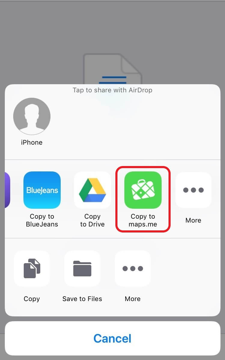 Image 5: Find Maps.Me (select ‘more’ again if necessary) and click to open the file