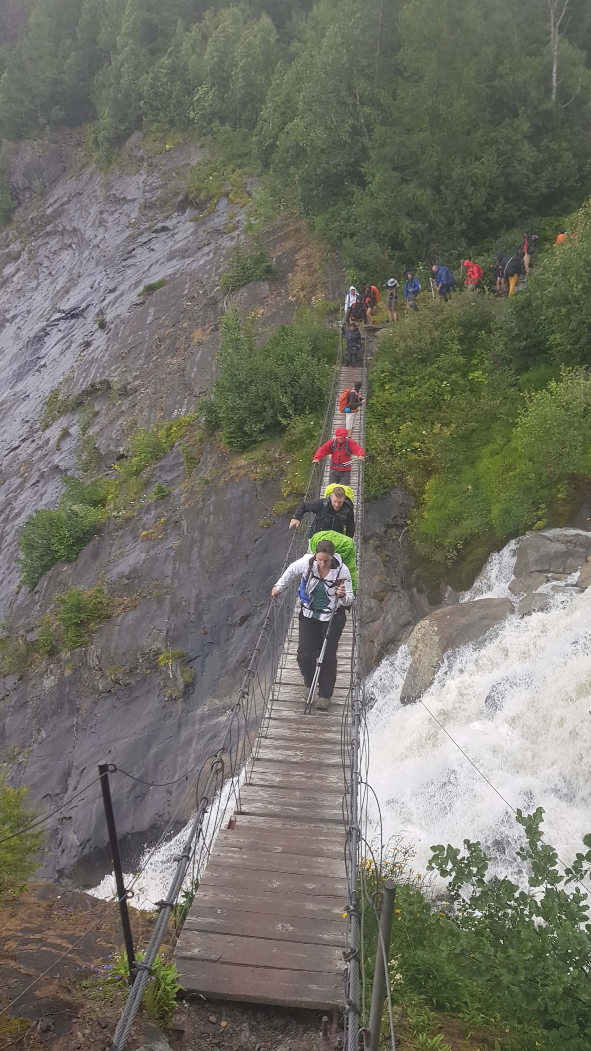 Suspension Bridge: Some traffic on the bridge between Col du Tricot and Col de Voza