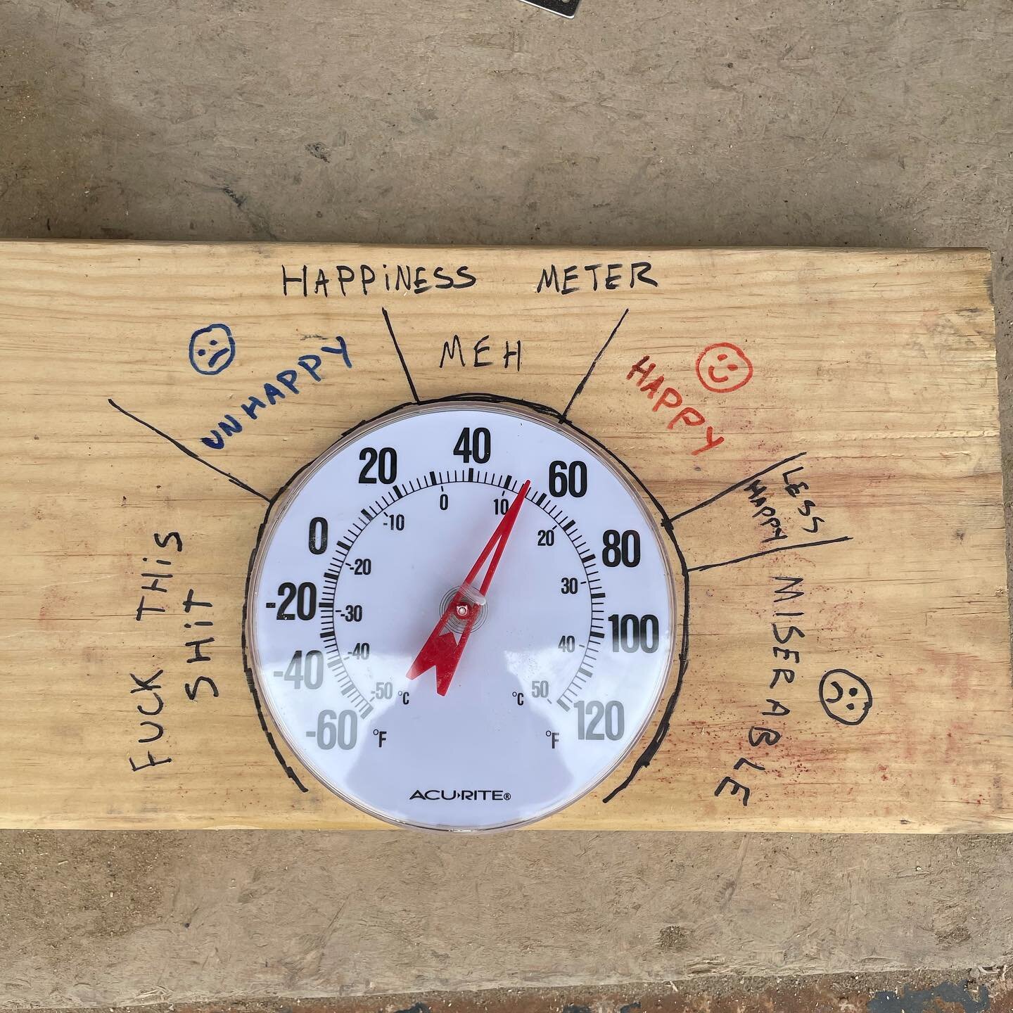 New job site happiness meter.  This is a precision instrument, highly calibrated and incredibly accurate. 

#carpentry
#carpenter 
#framer
#framersareadyingbreed 
#carpenterlife 
#tools
#roughframer 
#roughframingcarpentry 
#chippy
#mood
#framerslife