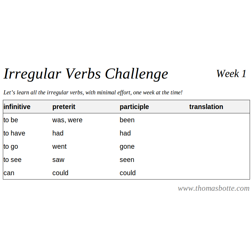 2020 Irregular Verbs Challenge [free PDF] — Thomas Botte Formateur