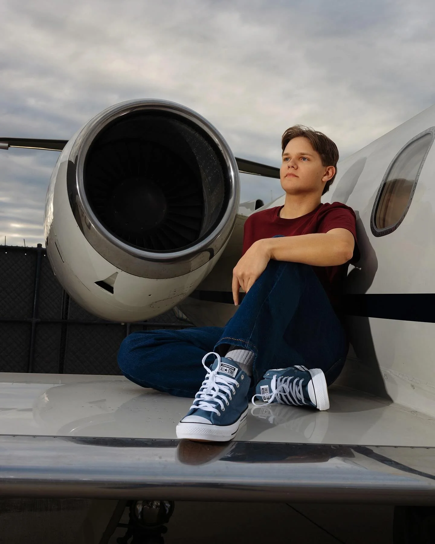 Love that we ended Noah&rsquo;s senior session at his aviation classroom! #classof2026