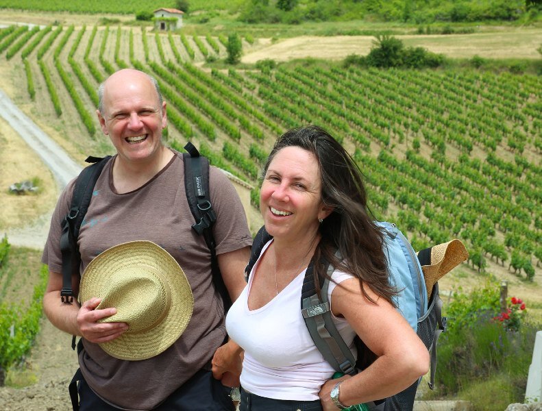 walking through vineyards