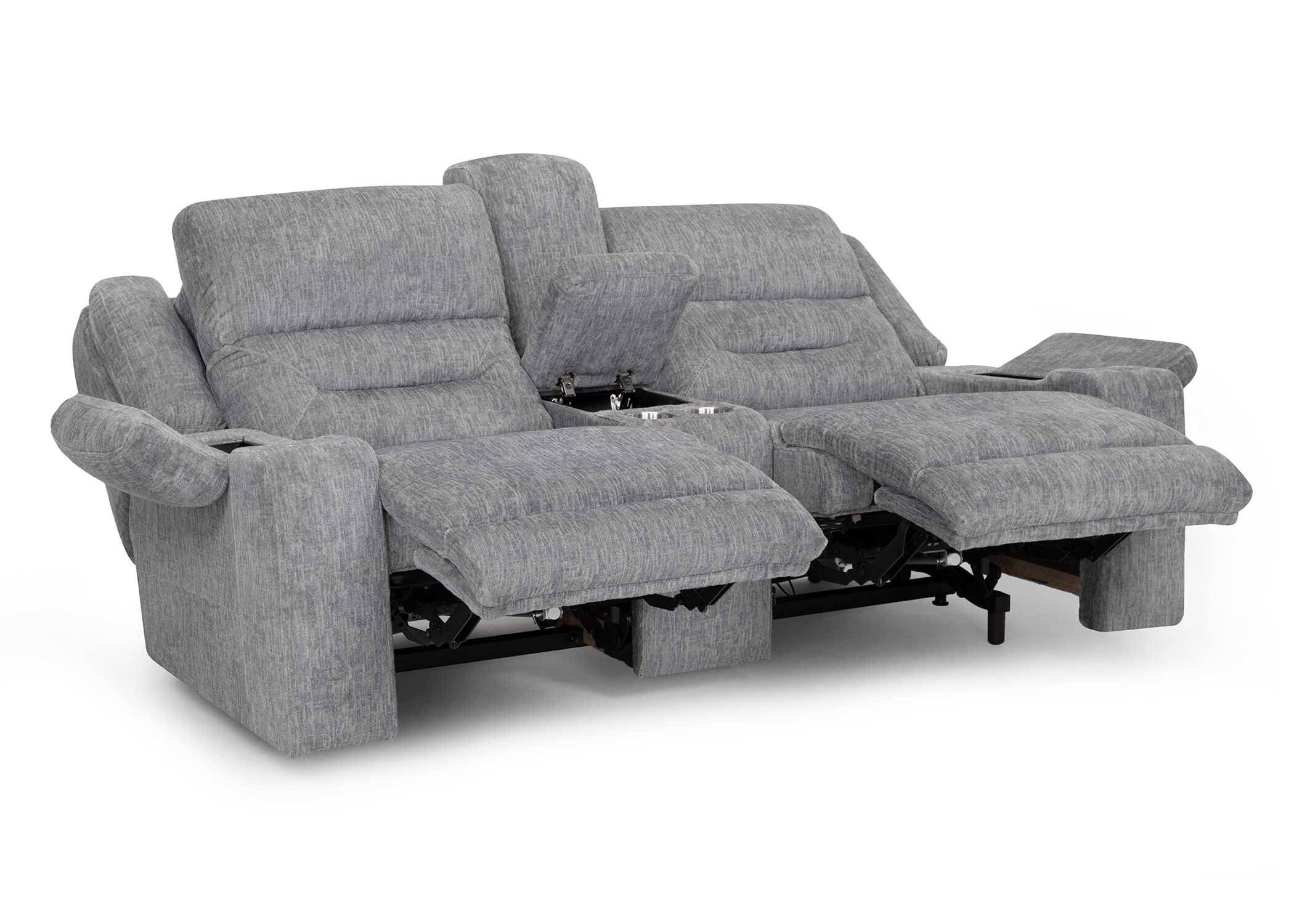  65235 Ace Reclining Console Loveseat in 1015-06 Plush Gray - Angled/Open 