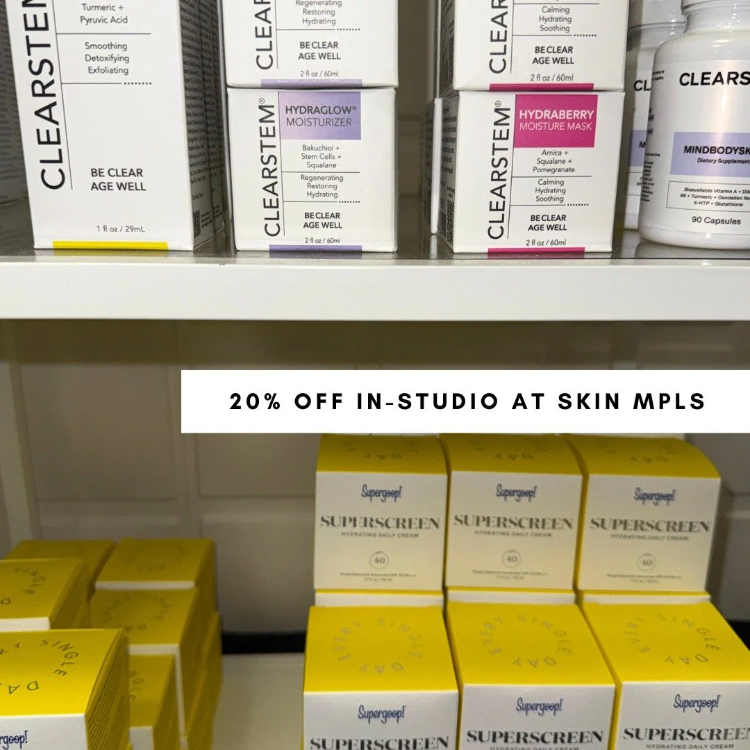 Now, through Wednesday, November 26th, get 20%* off your #SkinMPLS in-studio purchase only. The format of the sale this year is different to better serve you better! 

We will be on the floor every day to help answer product, skin, and skincare routi