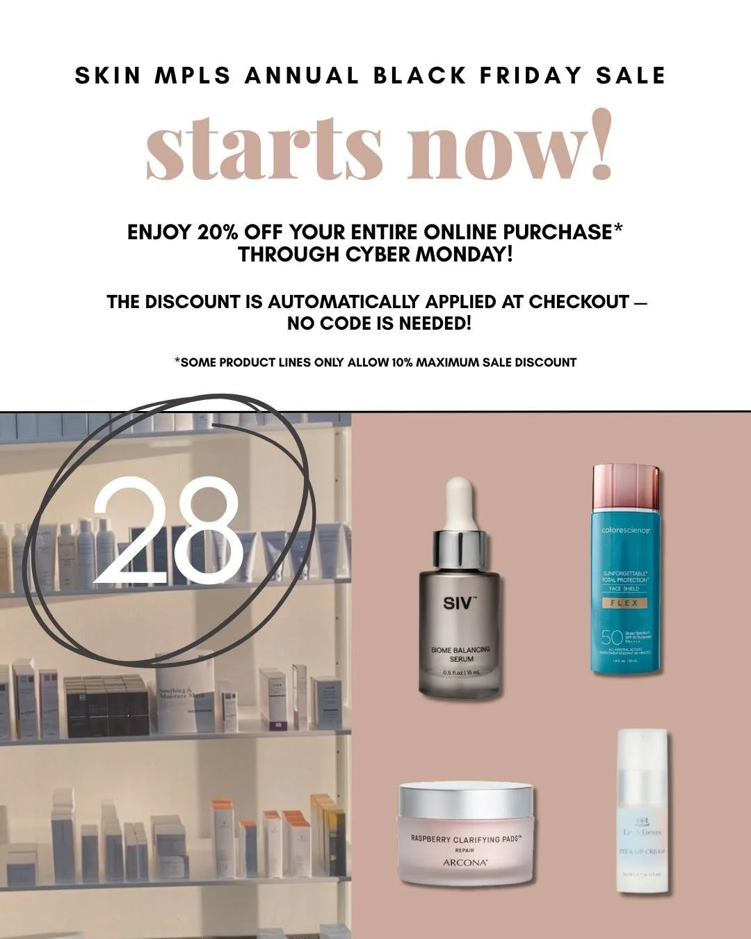 In case you haven't heard, it's time to save! 

Products are limited, so follow the link in our bio to stock up on all your essentials 😉.

Thanks for supporting a small business this holiday season. All of us at Skin MPLS couldn&rsquo;t do it withou