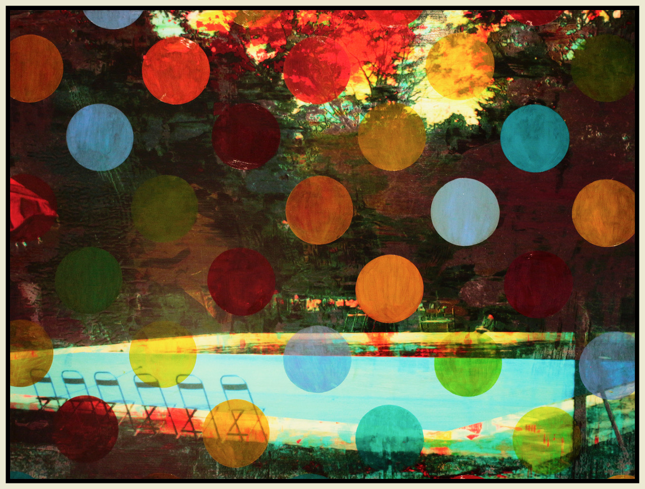 Polka Dot Pool, oil paint and archival ink on board, 36” x 48”, 2013