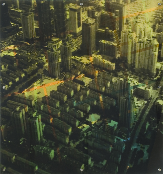 Lost Dimension 11, oil paint on board and digital print on plexiglas, 42” x 42”, 2009