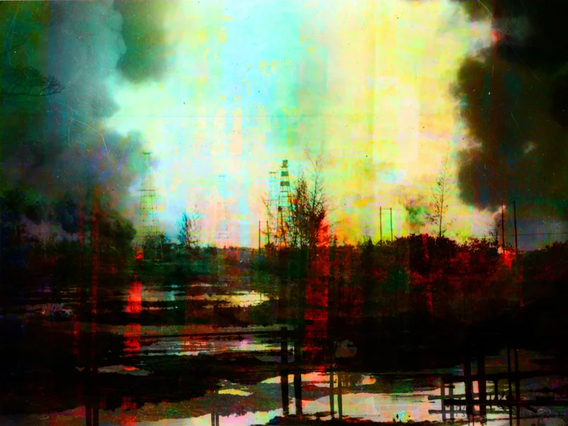 Re: Development, Brunei Toxic, oil paint and archival ink on disband, 36” x 48”, 2011