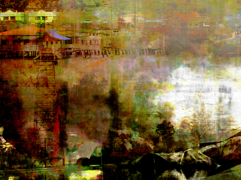 Re: Development, Brunei Lost 5, oil paint and archival ink on dibond, 36” x 48”, 2011