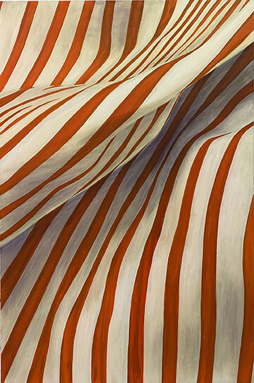 The orange pin-striped shirt, oil paint on board, 60” x 40”, 2019.