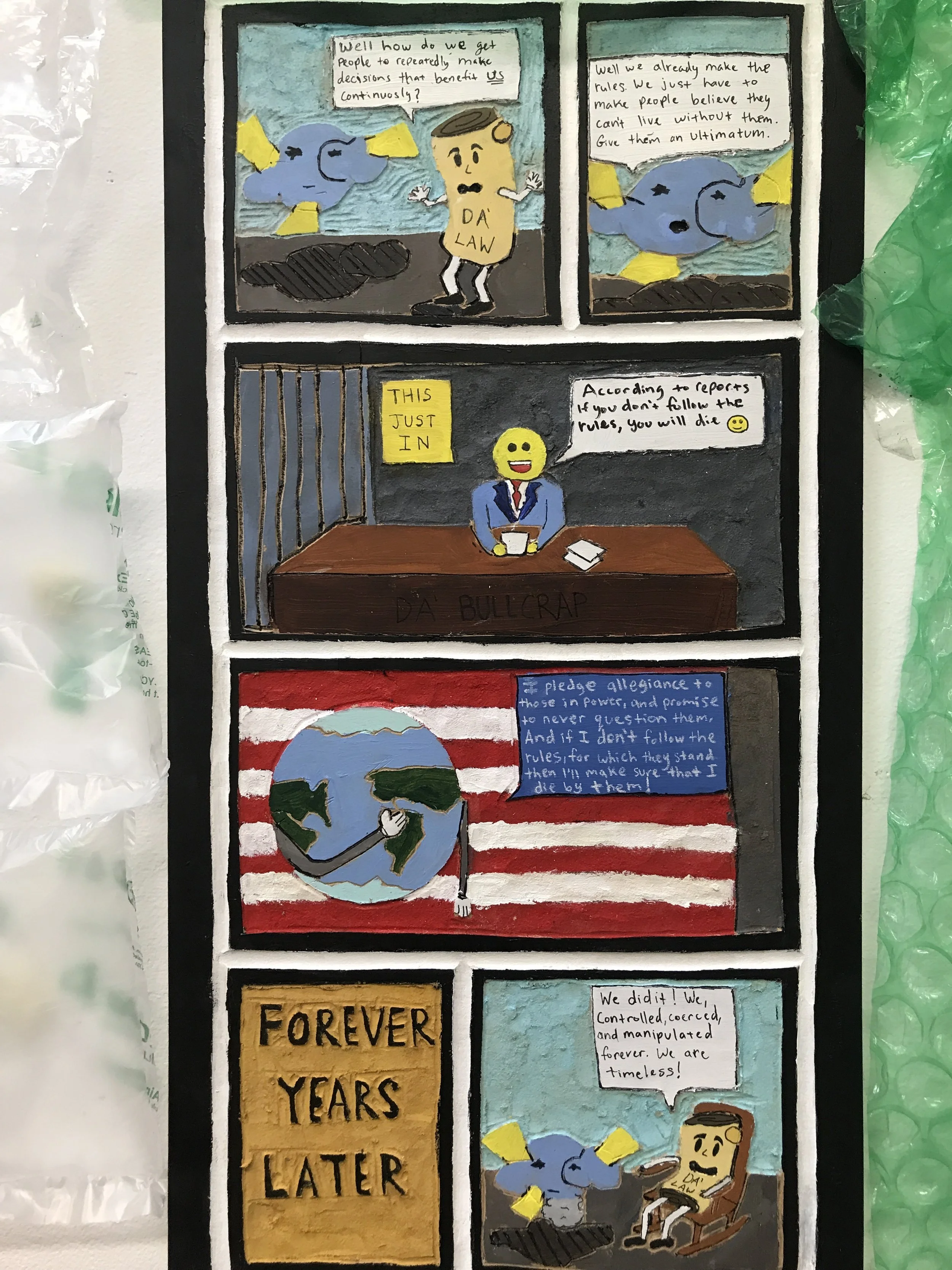 A Common King (Detail 6)A comic book panel strip that makes is an analogy and makes light of the idea how religion and politics attempt to hold power over their members.