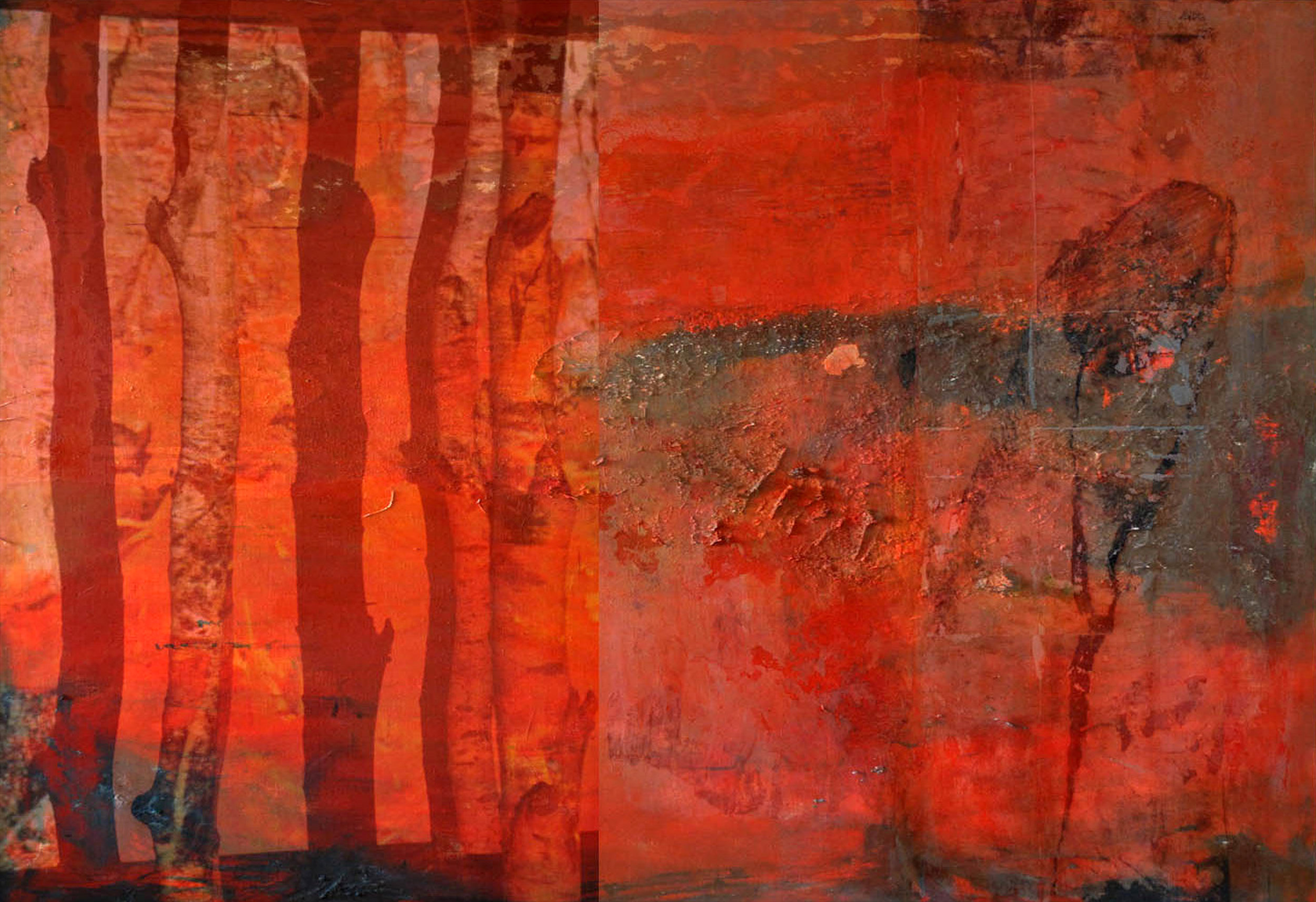  Between the trees/red Mixed media on canvas 35 x 50 cm 