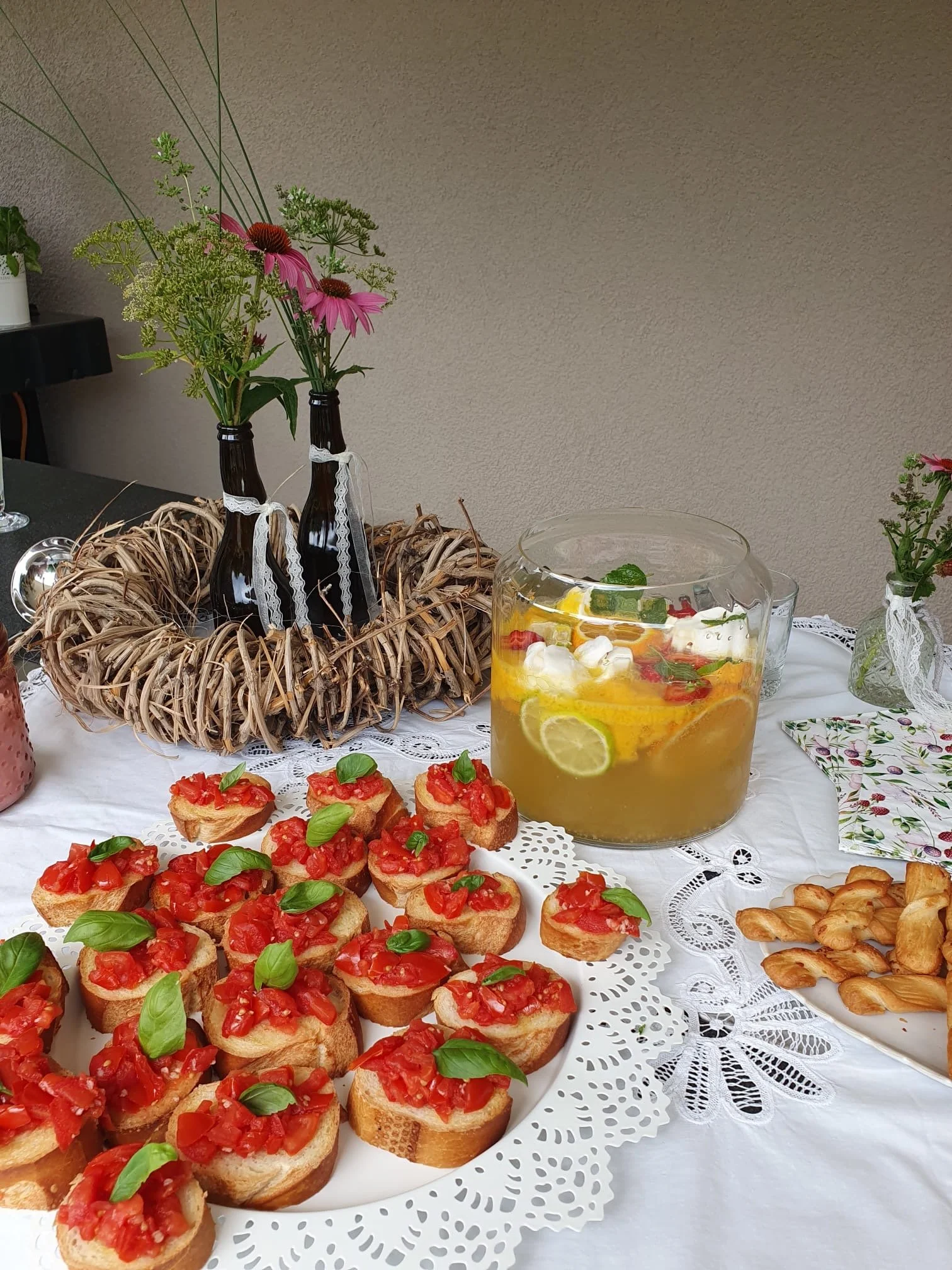 Summer Appetizers with Sherbet Punch and Bruschetta