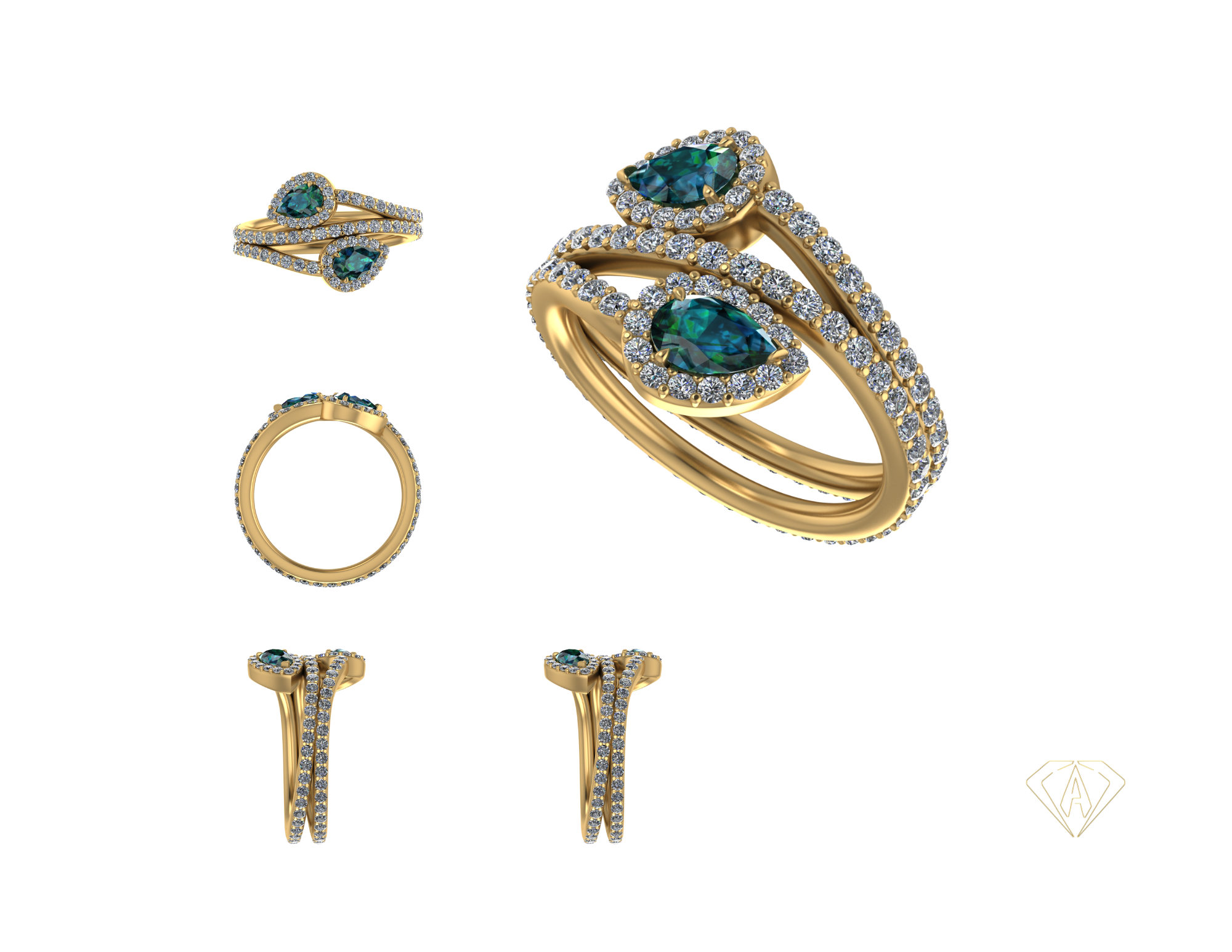 Bypass Ring Pear Cut Diamond Micropave Stl File_80CAD_02.png