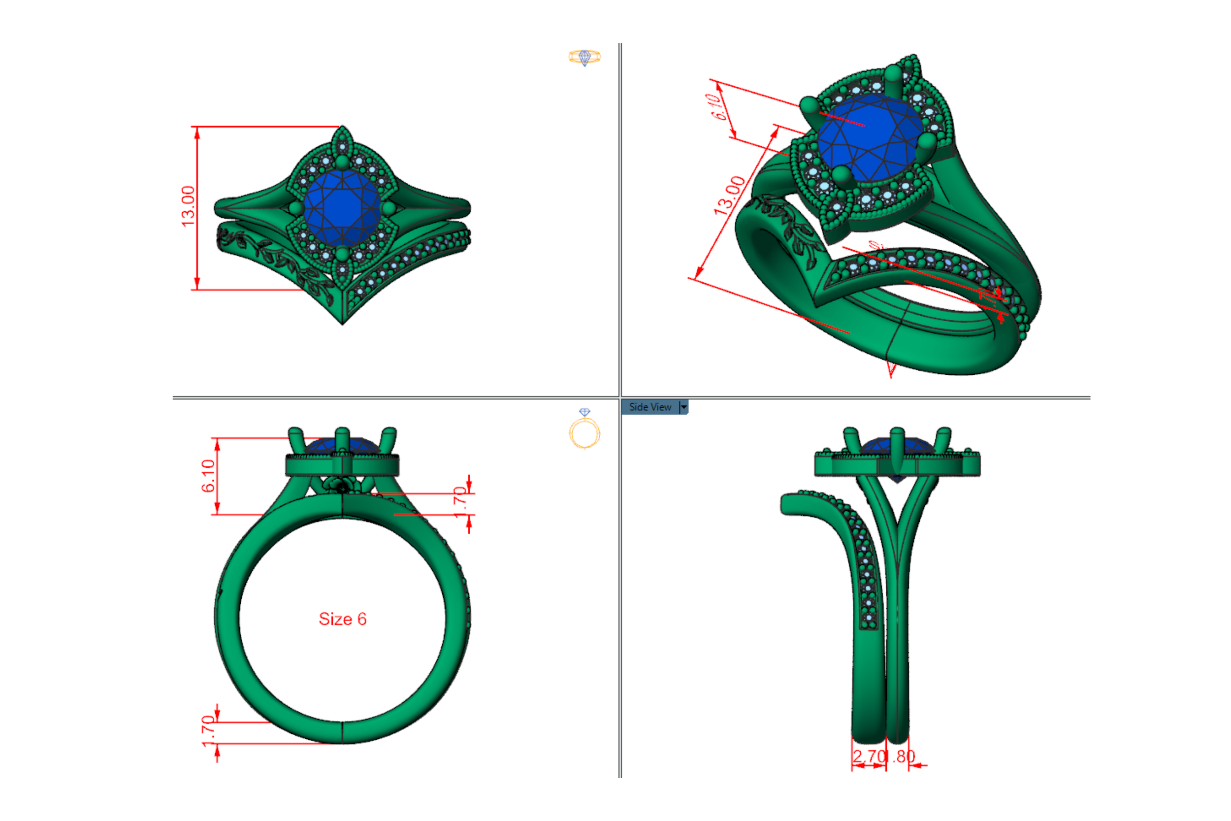 CAD Jewelry Design Services 3D Floral Wedding Set STL File