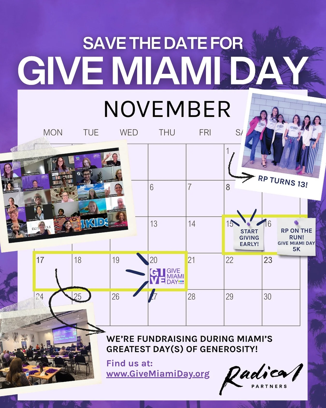 🎉 Radical Partners is celebrating 13 years of impact the same month as Miami&rsquo;s greatest day of generosity: Give Miami Day!

We&rsquo;re aiming to raise $50,000 to power our team and expand our offerings to leaders, locals, and coalitions that 