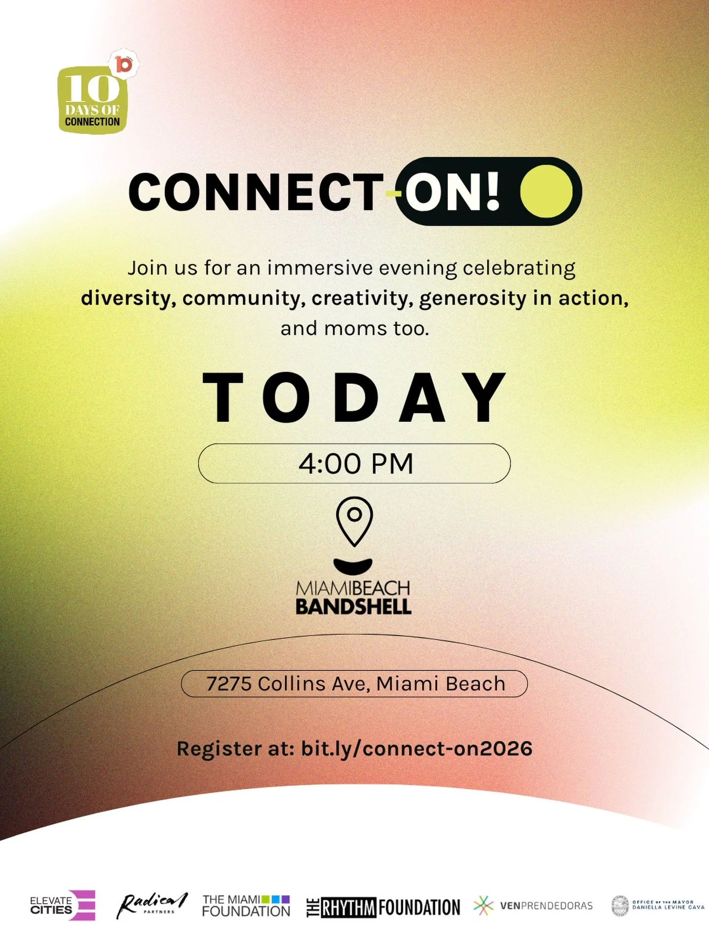 Happening TODAY ⚡️ Come enjoy the sunset by the beach! We&rsquo;ve got the vibes covered.

Connect-ON is live at the Miami Beach Bandshell!

We&rsquo;ve curated artists, live performances, and food to help you create the kind of connection and energy