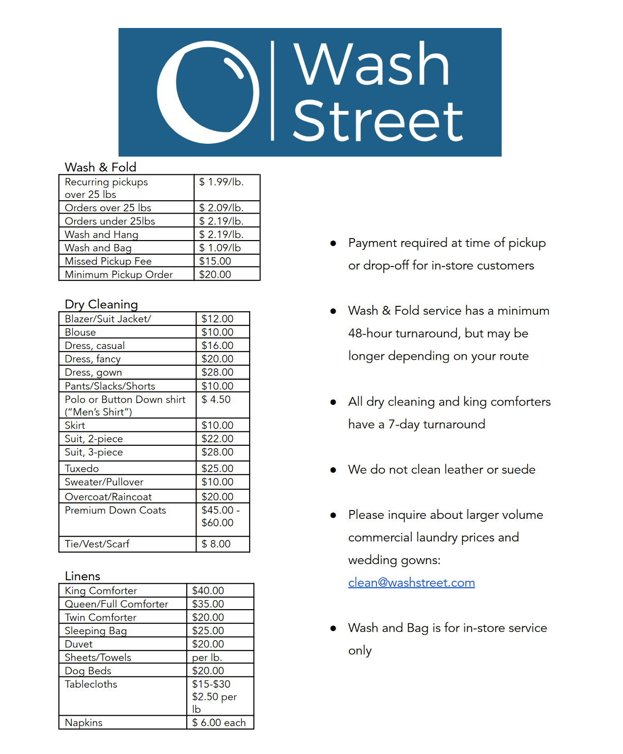 Dry Cleaning — Wash Street