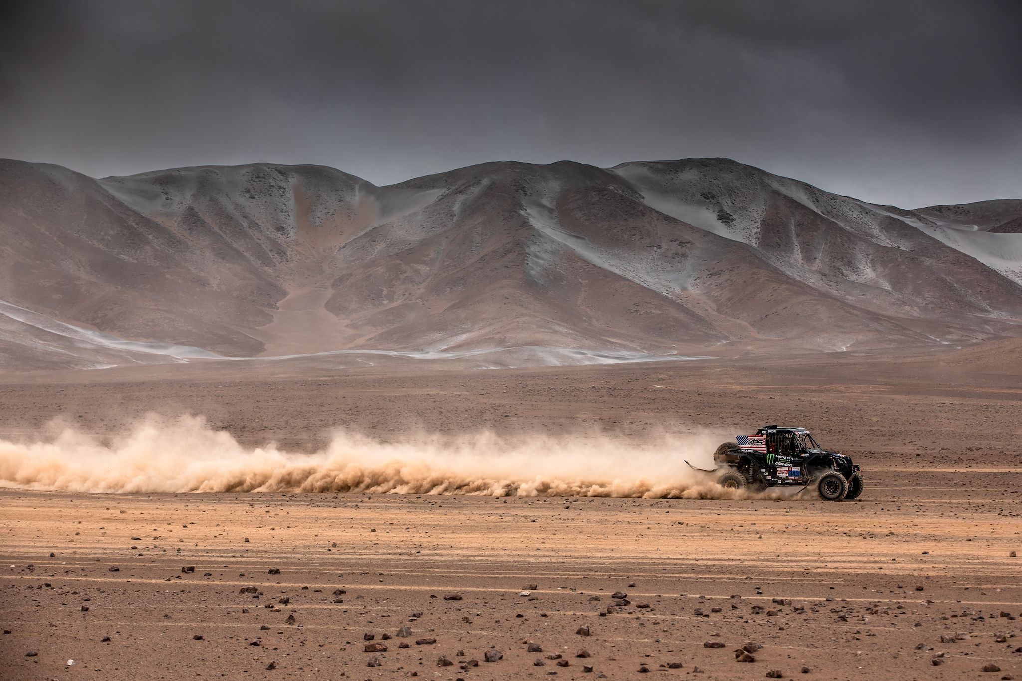 Casey rips across the Peruvian desert.