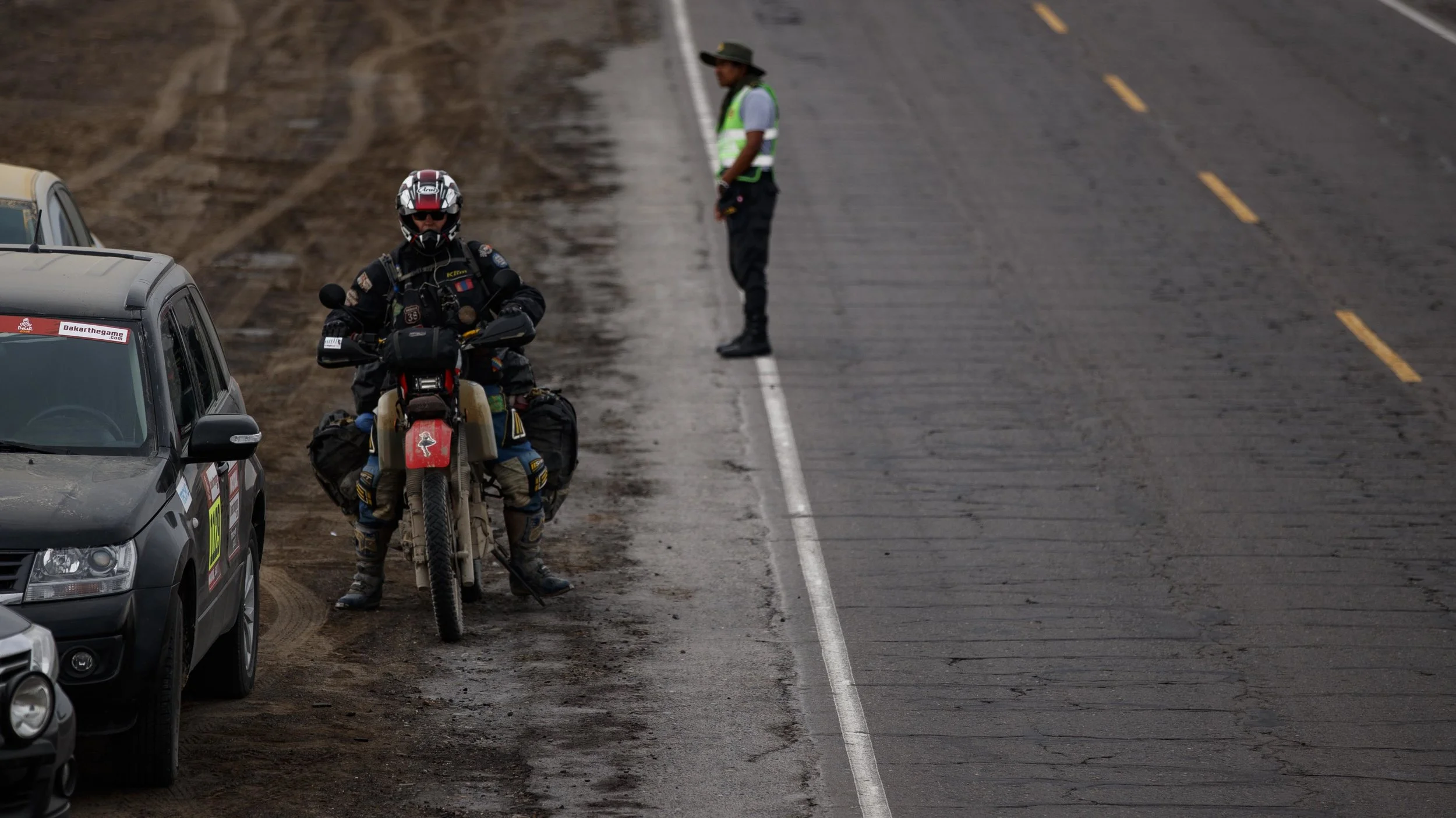 This biker looked like he was ready to solo the entire Dakar Rally with all of the gear he packed on his bike.