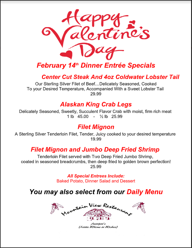 Valentines Day at Mountain View Restaurant