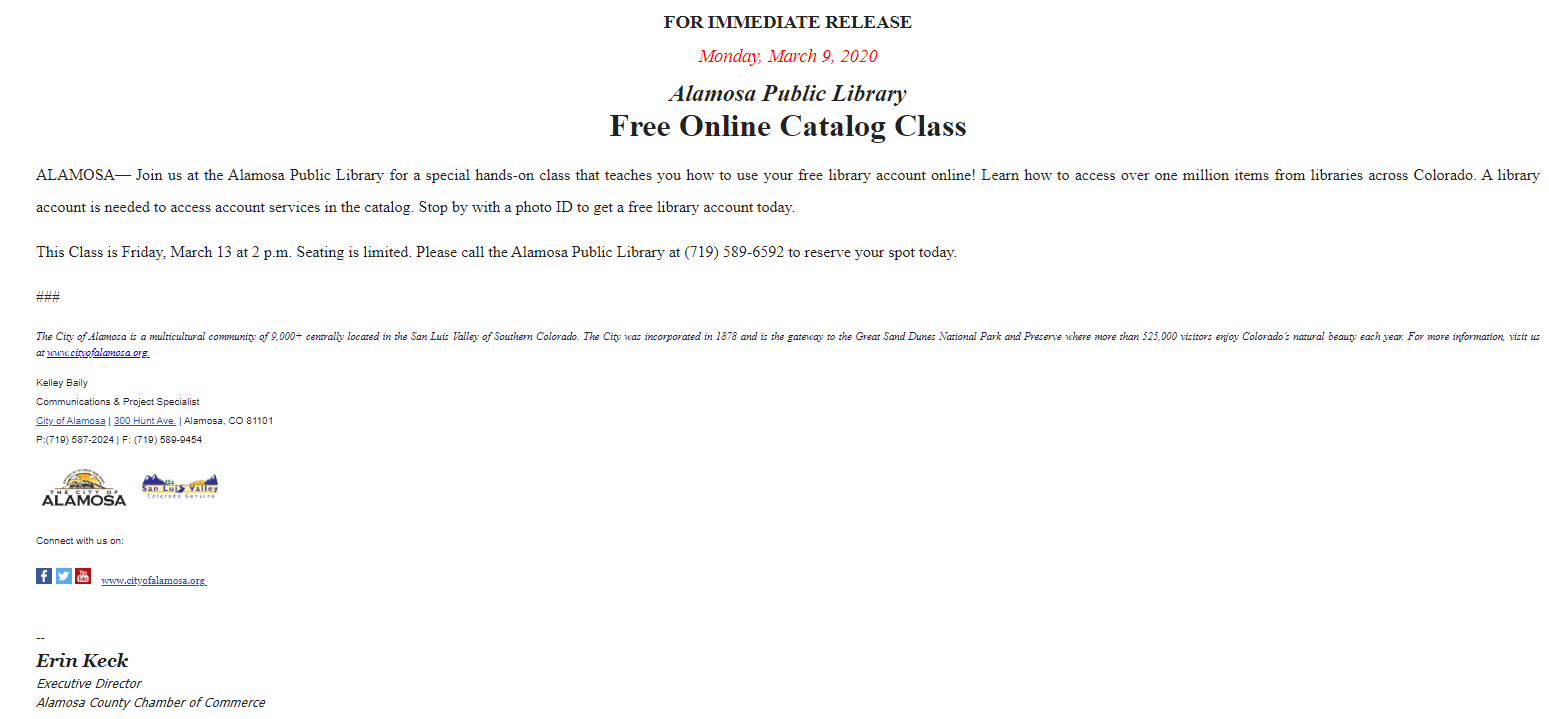 Free Online Catalog Class