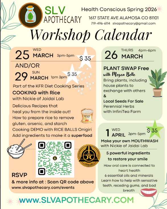 SLV Apothecary Workshop Calendar