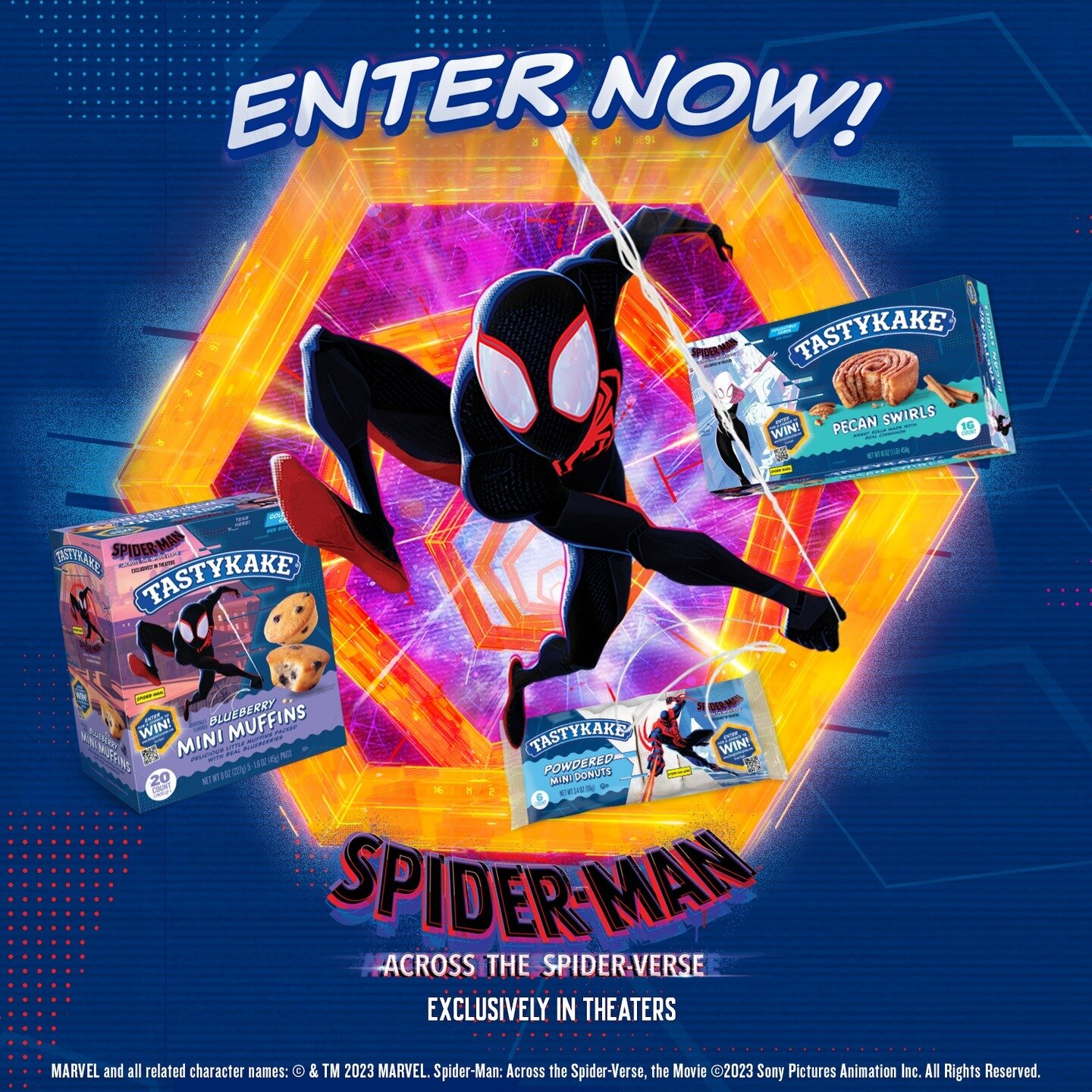 Enter the Spider-Verse and the #SwingIntoTastykake Sweepstakes for a chance to win a grand prize that's out of this WORLD. 
One lucky fan will win a $1,000 CASH prize, a year's supply of Tastykake, and MORE. 🕷️ Click the link in our bio to enter! T&
