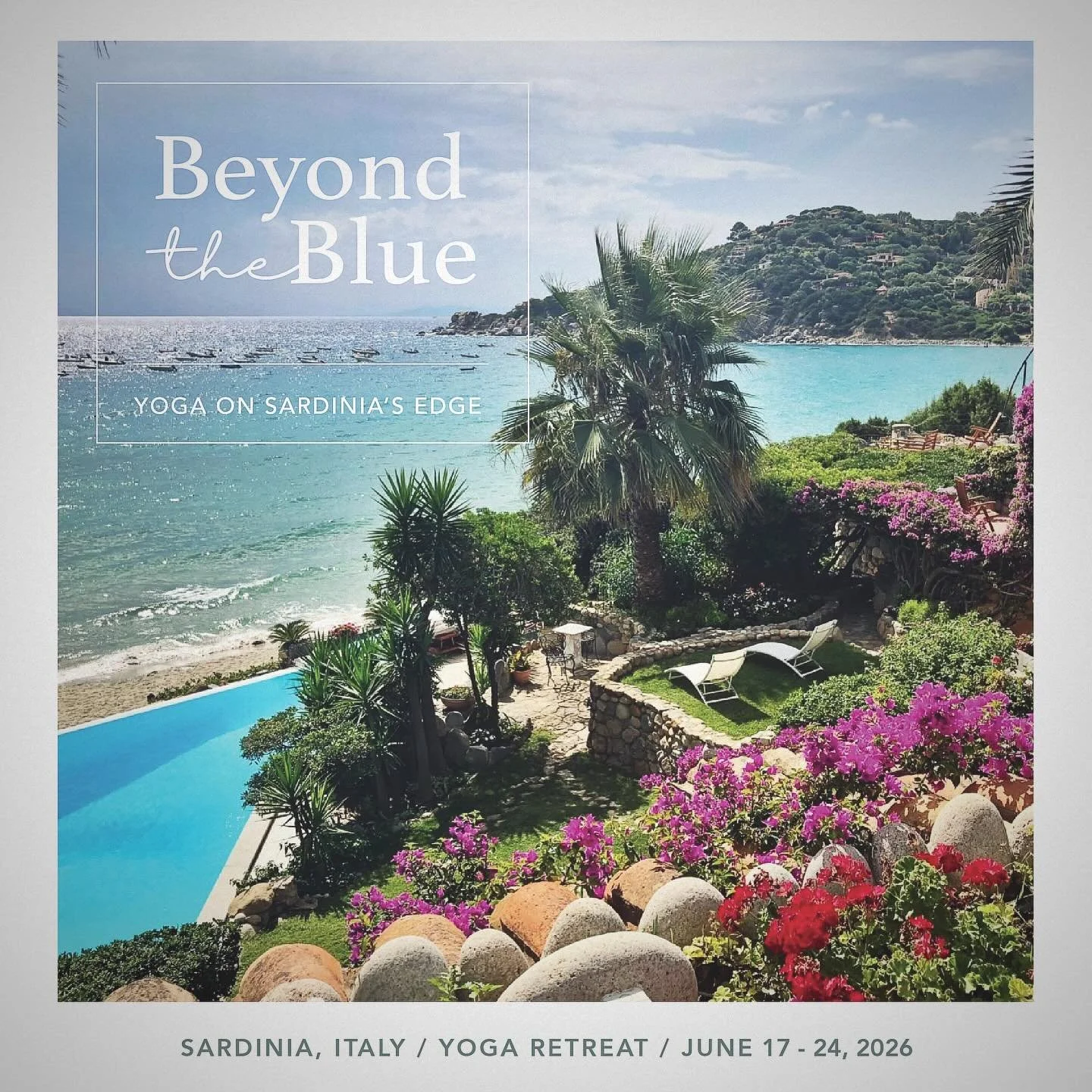 ESSERE - &ldquo;TO BE&rdquo;

Join us in Sardinia, Italy for a retreat into being, not doing.

This retreat is an invitation to slow down and truly take it all in. Savor fresh, local cuisine, sip Italian wine, swim in the sparkling Mediterranean Sea,