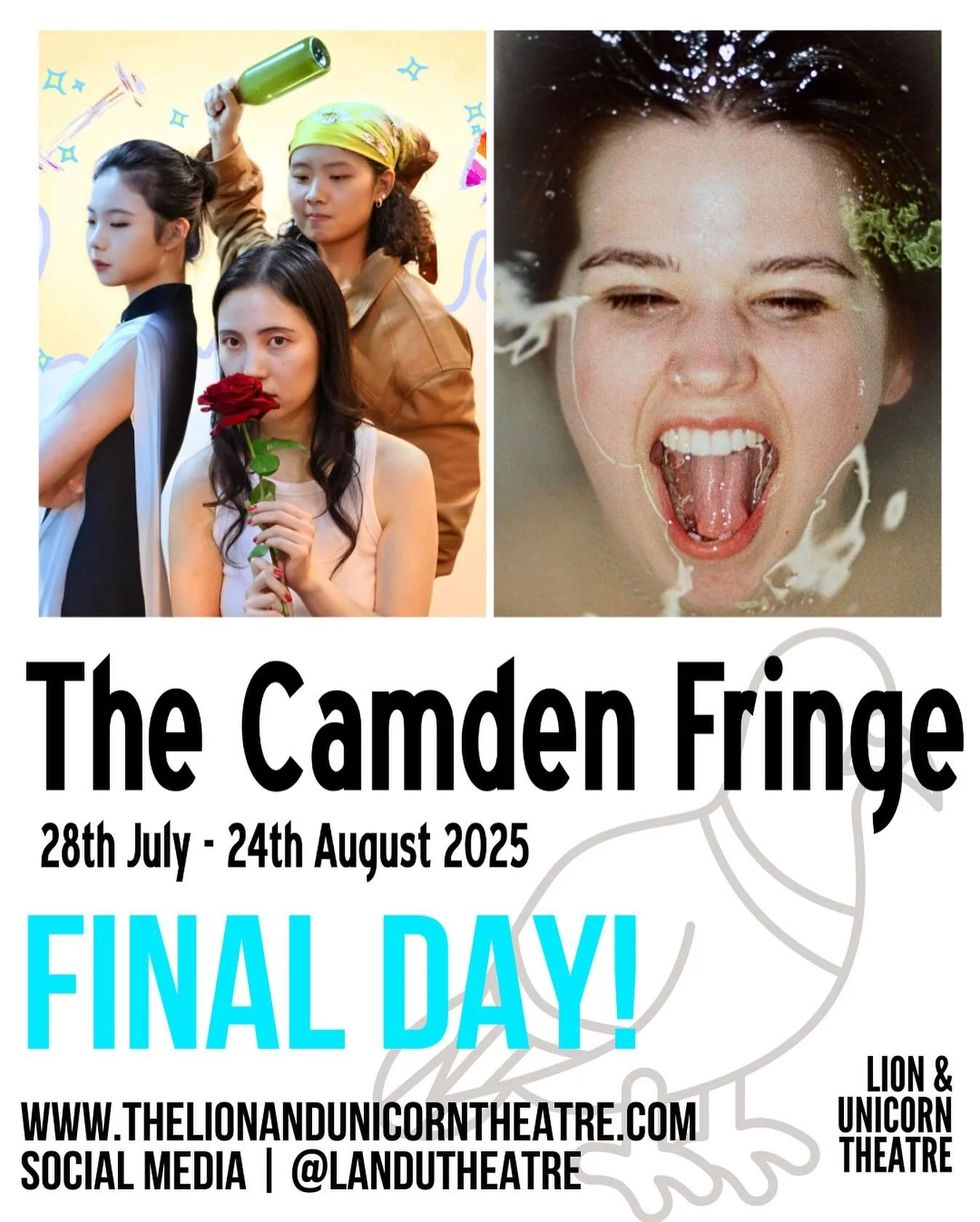 FINAL DAY of @thecamdenfringe is today - thanks to everyone who joined us and supported the brilliant shows in our season this August. Before we move back to our regular season programming you’ve still got chance to catch these two great shows