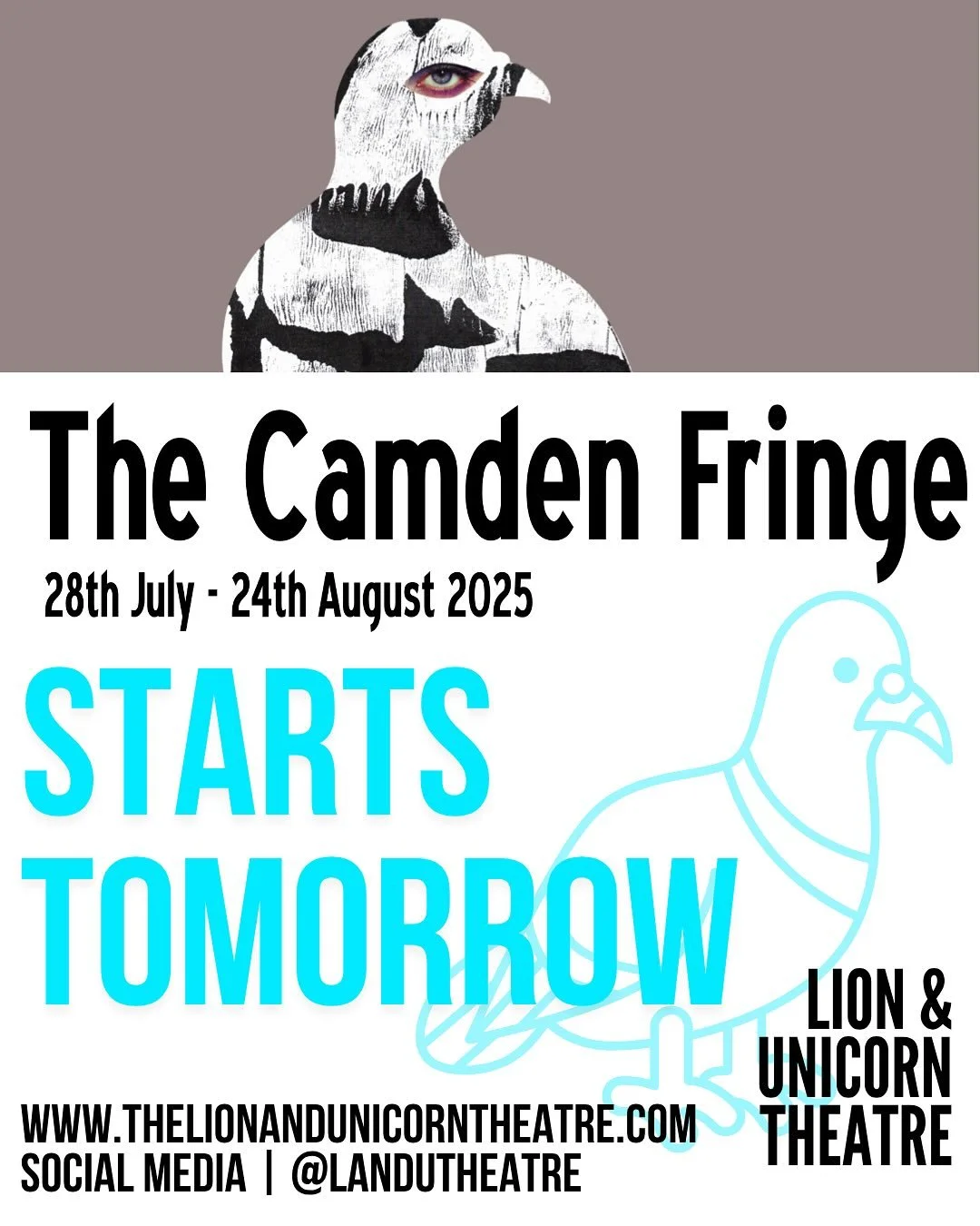 STARTS TOMORROW: We don’t quit. @thecamdenfringe 2025 opens for four whole weeks of brilliant theatre action, new writing and brave new work from an incredible cohort of fantastic creatives
Got your tickets yet? It’s all going down in #