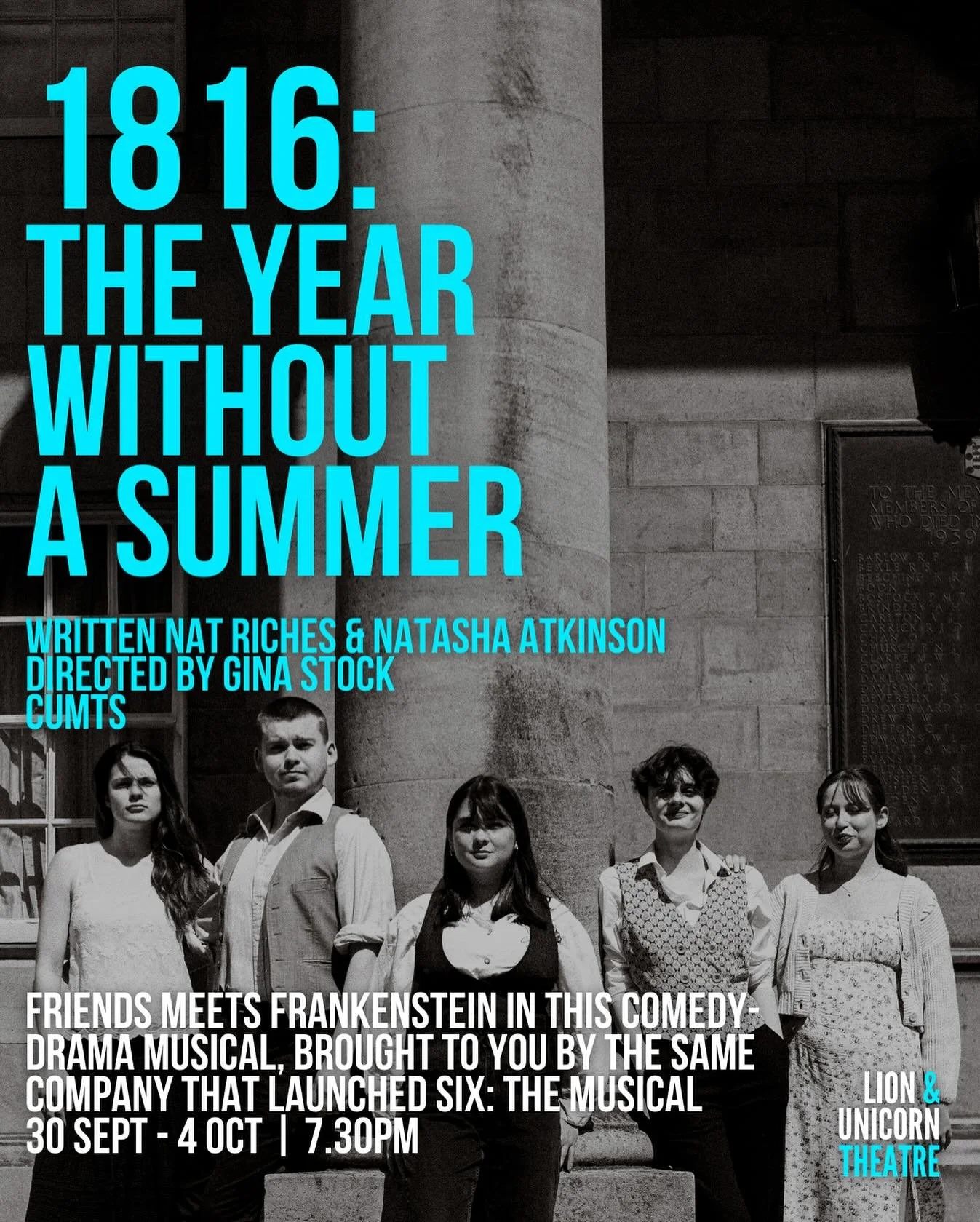 🎭✨ Opening Today! ✨🎭
Friends meets Frankenstein in this brand-new comedy-drama musical, from the company that launched SIX: The Musical!
⛈️ Trapped by torrential rain beside gloomy Lake Geneva, Byron, Mary & Percy Shelley, Polidori, and Claire